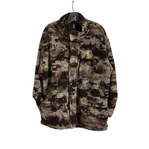Vtg Browning Wool Blend Sherpa Fleece Camo Hunting Jacket SZ Large